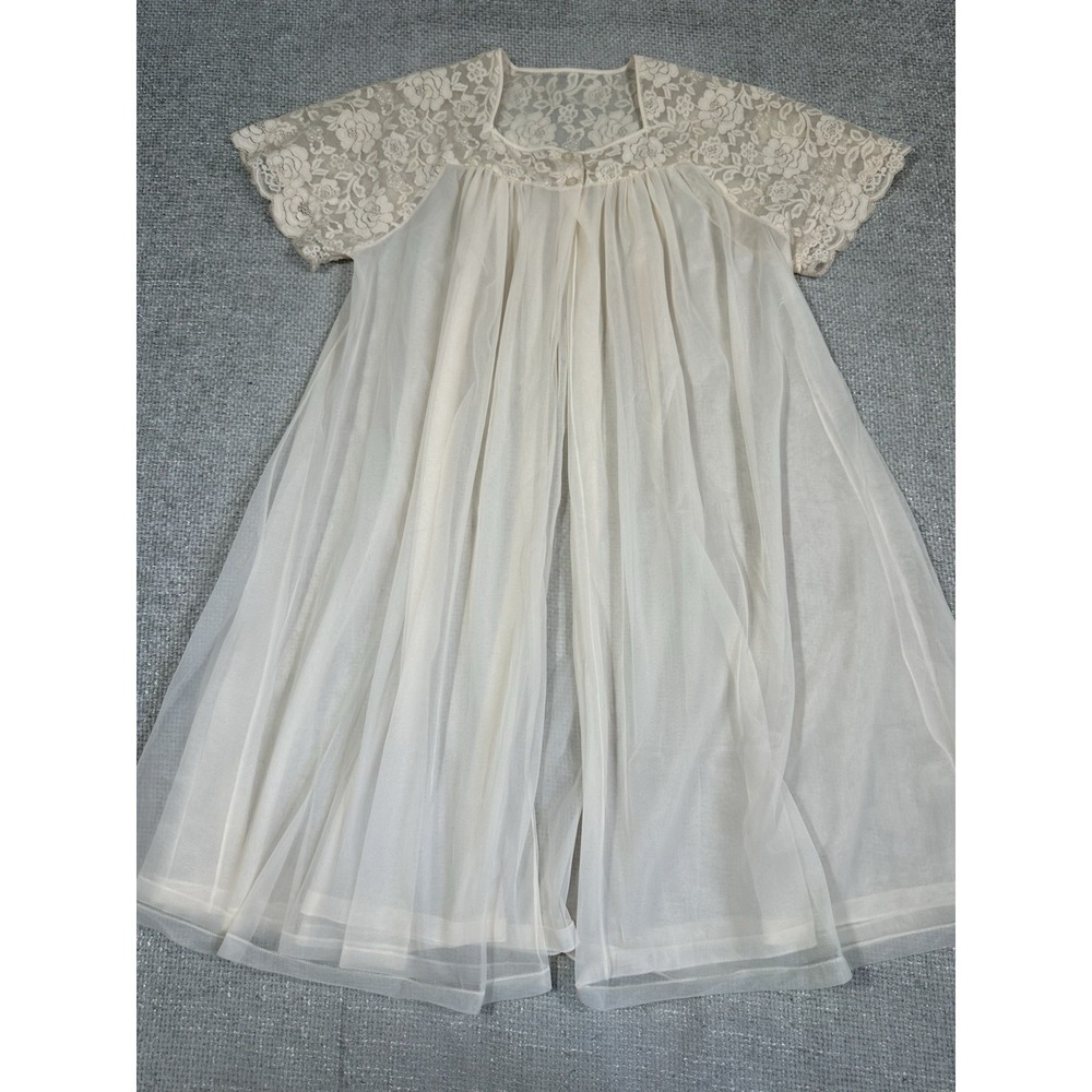 Vintage Lorraine Robe Womens Medium Beige 50s 60s Pegnoir Lace Read - Picture 3 of 11
